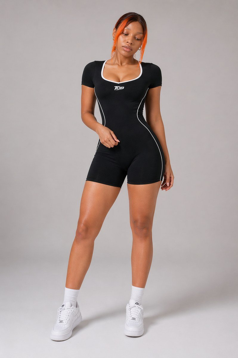 Black Contour Short Sleeve Romper